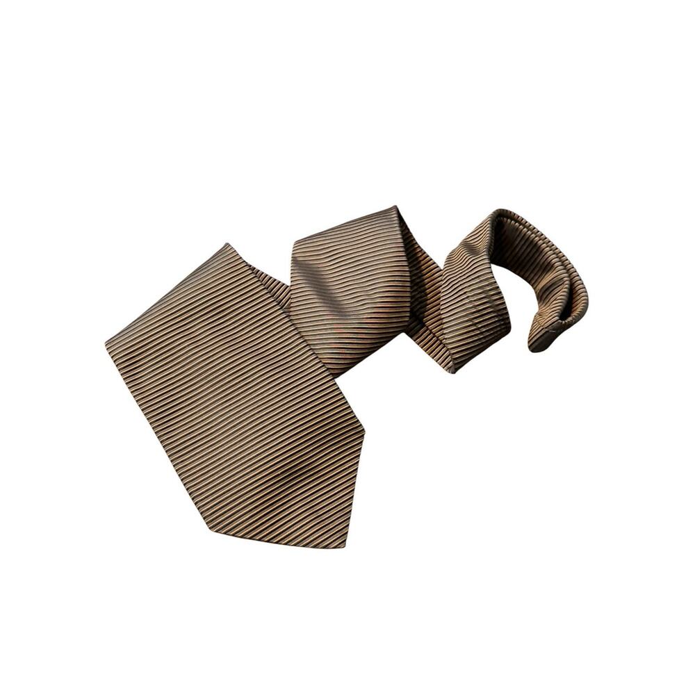 Tom James Innocenti Italy Tall Man Silk Tie Gold Black Striped Classic USA Made